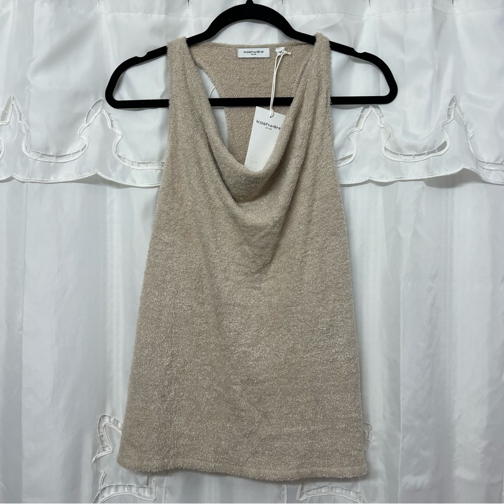 Kashwére Chenilla Cowl Neck Racerback Tank Oatmeal Cozy Lounge Top M NWT